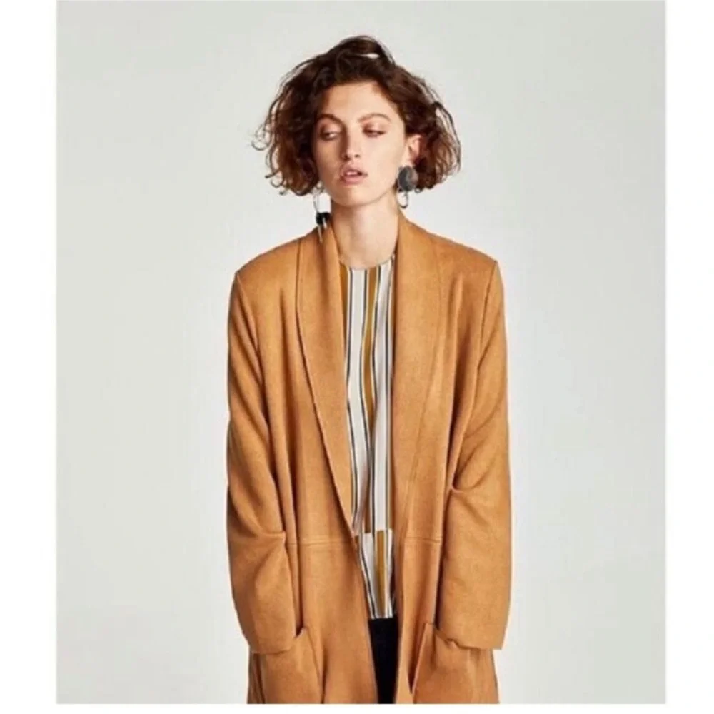 RARE! FALL FINDS TRUE AUTUMN - NWT Zara Faux Suede Coat / Duster, Gray, sz S